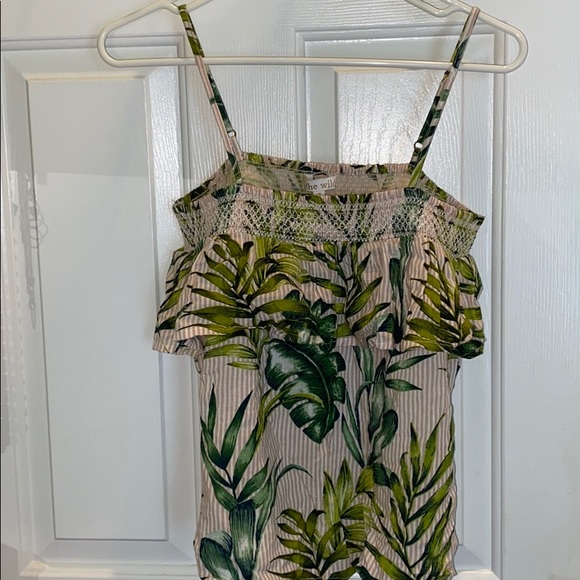 pink and white stripe and palm leaves tank top - Picture 2 of 5